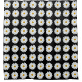 White Daisy Floral Pattern on Black Douchegordijn (Voorkant)