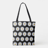 White Daisy Floral Pattern on Black Draagtas (Achterkant)
