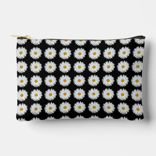 White Daisy Floral Pattern on Black Etui (Voorkant)