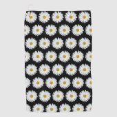 White Daisy Floral Pattern on Black Golfhanddoek (Voorkant)