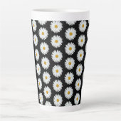 White Daisy Floral Pattern on Black Latte Mok (Voorkant)