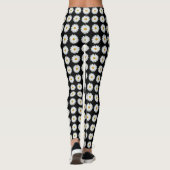 White Daisy Floral Pattern on Black Leggings (Achterkant)