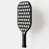 White Daisy Floral Pattern on Black Pickleball Paddle (Links)