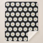 White Daisy Floral Pattern on Black Sherpa Deken (Voorkant)