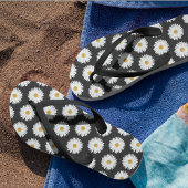 White Daisy Floral Pattern on Black Teenslippers