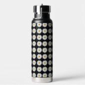 White Daisy Floral Pattern on Black Waterfles (Rechts)