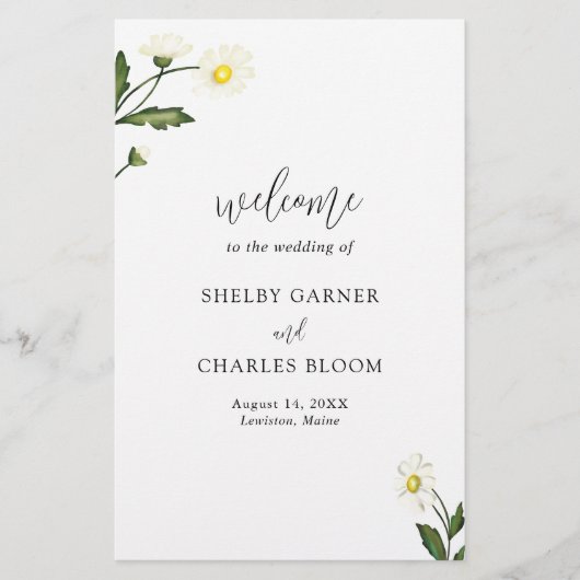 White Daisy Floral Rustic Wedding Programme (Devant)
