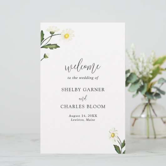 White Daisy Floral Rustic Wedding Programme (Debout devant)