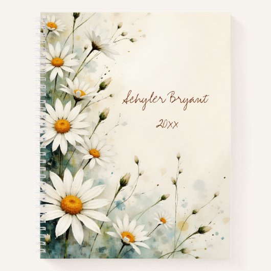 White Daisy Floral Spiral-bound Journal Botanical  (Devant)