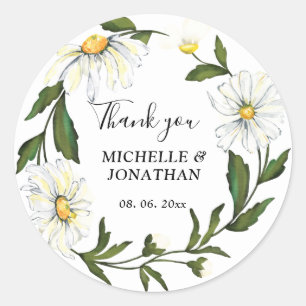 White Daisy Floral Wreath Dank je huwelijk Ronde Sticker