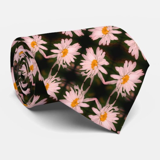 White Daisy Flower Abstract Pattern Stropdas (Opgerold)