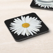 White Daisy Flower on Black Floral Bier Onderzetter (Linkerzijde)