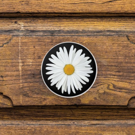 White Daisy Flower on Black Floral Keramische Knop