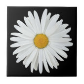 White Daisy Flower on Black Floral Tegeltje (Voorkant)