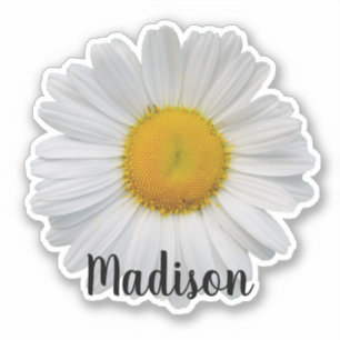 White Daisy Flower Personalized Name Sticker