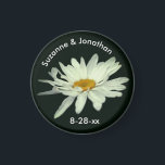 White Daisy Flower Personalized Wedding<br><div class="desc">Lovely white daisy with lingering raindrops flower photography by Susan wedding favor refrigerator magnet. Fill in your information in the template. Make more changes to text and font size, style, and color by clicking on Customize. This design is available on many products in my gallery. Please visit Smilin' Eyes Treasures...</div>