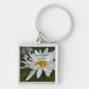 White Daisy Flower Wedding Date Sleutelhanger