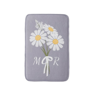 White Daisy Flowers Bouquet Monogram op Lavender Badmat