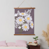White Daisy Flowers Bouquet op Donker Paars Hangend Wandkleed (Slaapkamer)
