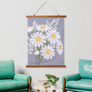 White Daisy Flowers Bouquet op Lavender Hangend Wandkleed