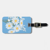 White Daisy Flowers op Blue Bagagelabel (Voorkant horizontaal)