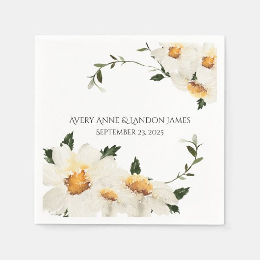 White Daisy Greenery Personalized Modern Wedding Servet (Voorkant)