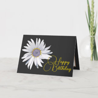 White Daisy Grey Background Birthday Kaart