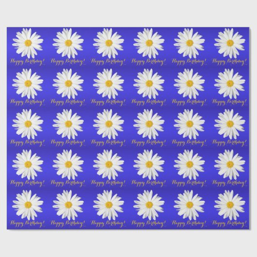 White Daisy Joyeux Anniversaire ! Papier cadeau (Plat)
