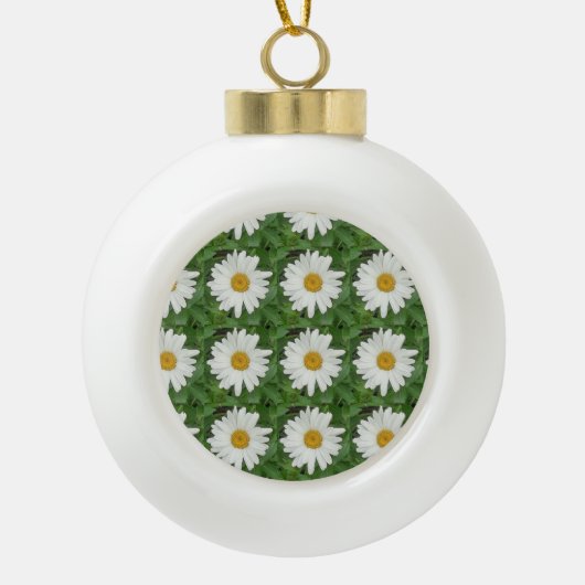 White Daisy Keramische Bal Ornament (Voorkant)