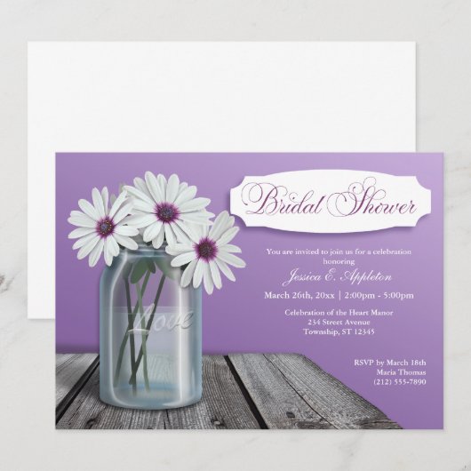 White Daisy Mason Jar Invitations de douche nuptia (Devant / Derrière)