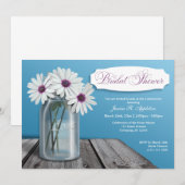 White Daisy Mason Jar Invitations de douche nuptia (Devant / Derrière)