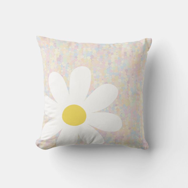 White Daisy met pastel stippen Kussen (Voorkant)