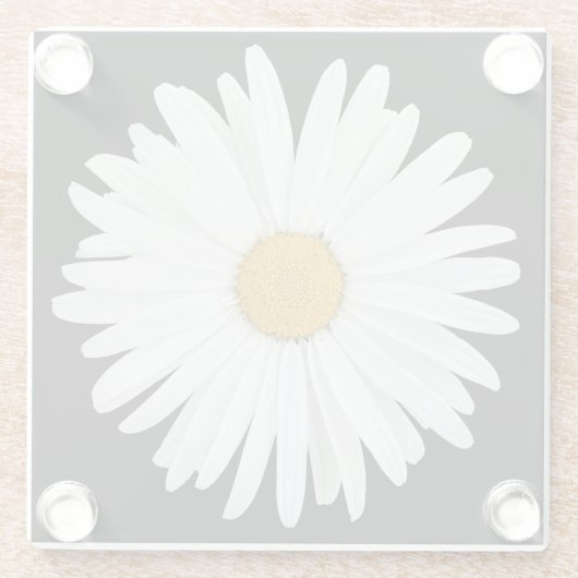 White Daisy on Black Floral Glazen Onderzetter (Achterkant)