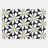 White Daisy on Black Floral Inpakpapier Vel (Voorkant 3)