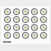 White Daisy on Black Floral Ronde Sticker (Vel)