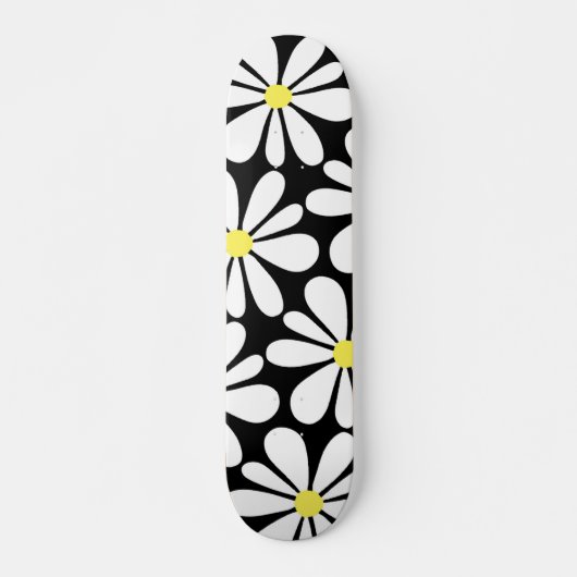 White Daisy on Black Floral Skateboard (Voorkant)