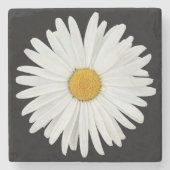 White Daisy on Black Floral Stenen Onderzetter (Voorkant)