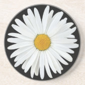 White Daisy on Black Floral Zandsteen Onderzetter (Voorkant)