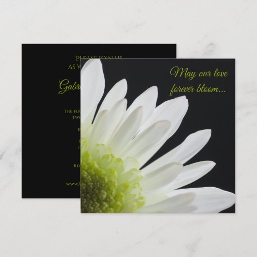 White Daisy on Black Wedding Invitation Kaart (Voorkant / Achterkant)