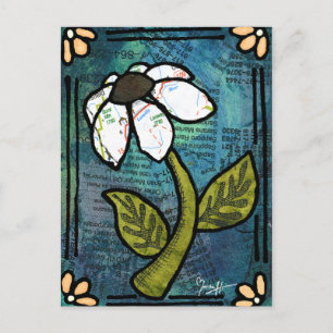 White Daisy on Blue Background - Collage Briefkaart
