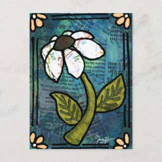 White Daisy on Blue Background - Collage Briefkaart