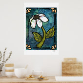 White Daisy on Blue Background - Collage Poster (Keuken)
