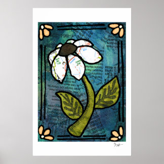 White Daisy on Blue Background - Collage Poster