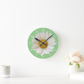 White Daisy on Sage Green Floral Ronde Klok (Huis)