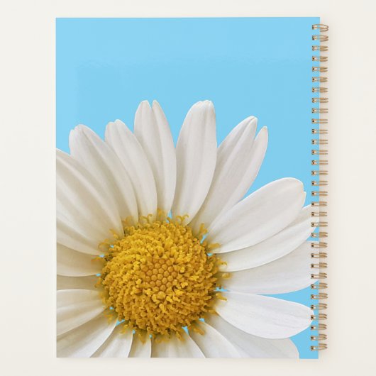 White Daisy on Sky Blue Custom Text Planner (Achterkant)