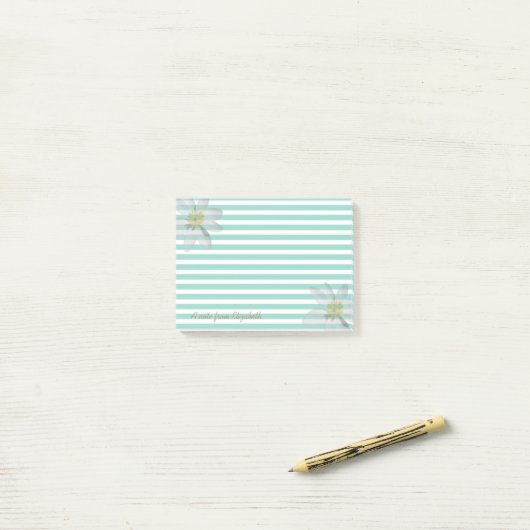 White Daisy on Stripes-Personalized Post-it® Notes (Op bureau)