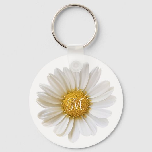 White Daisy on White Personalized Sleutelhanger (Voorkant)