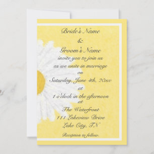 White Daisy on Yellow Wedding Invitation Kaart