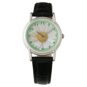 White Daisy over Sage Green Horloge