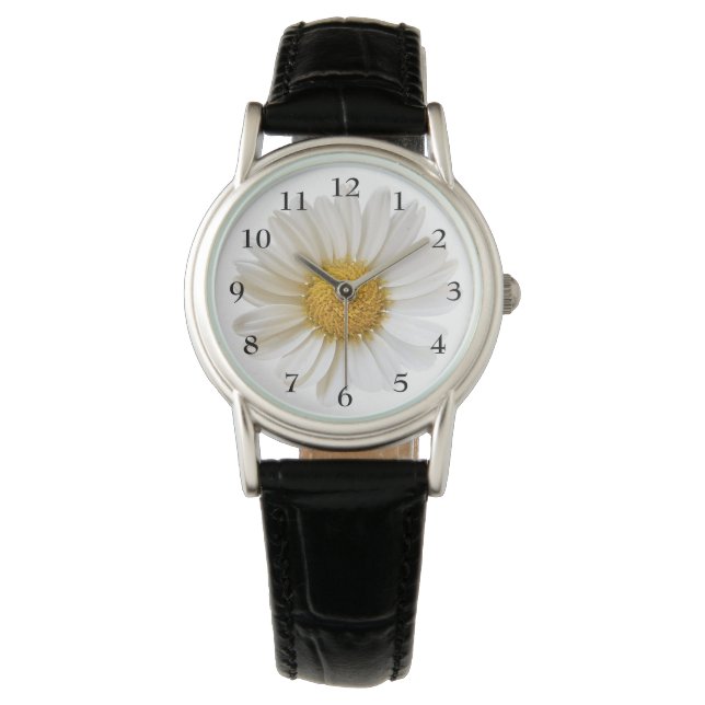  White Daisy over White Floral Horloge (Voorkant)